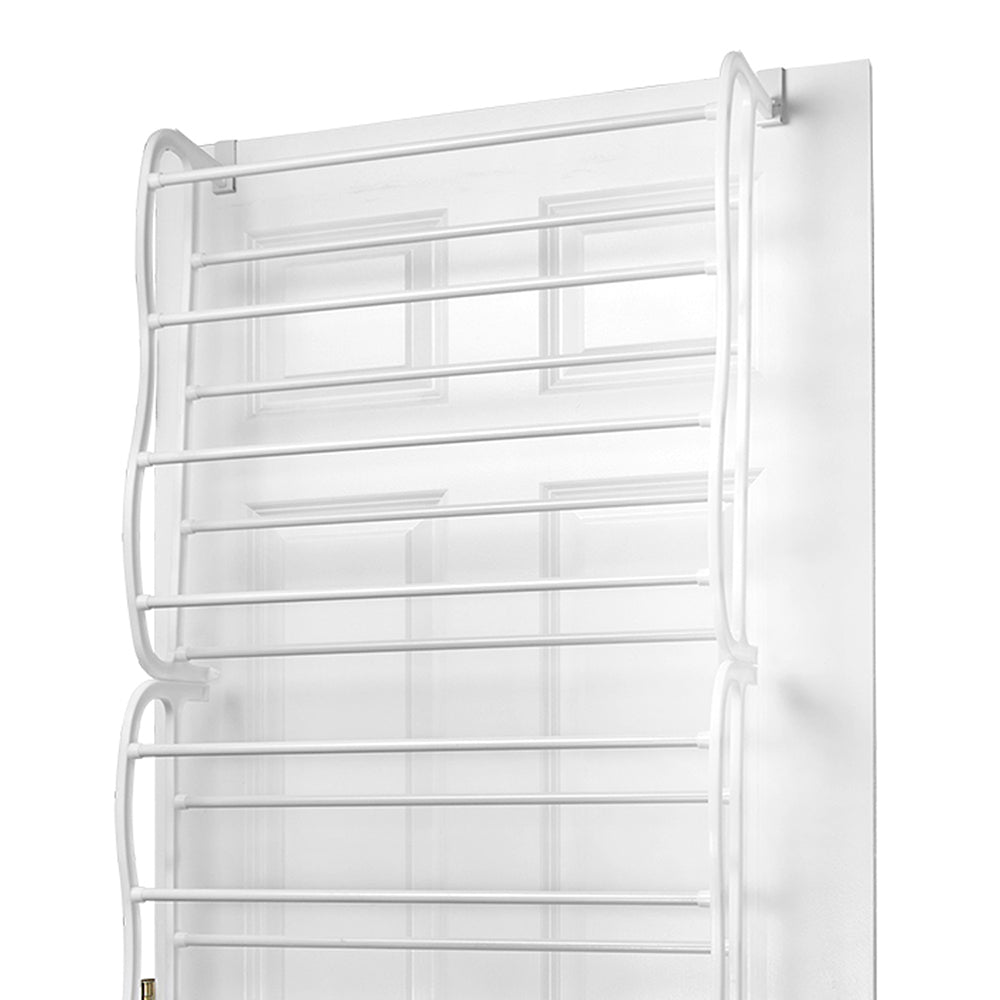 Home Basics 12 Tier Non-Slip Over the Door Steel 36 Pair Shoe Rack， White