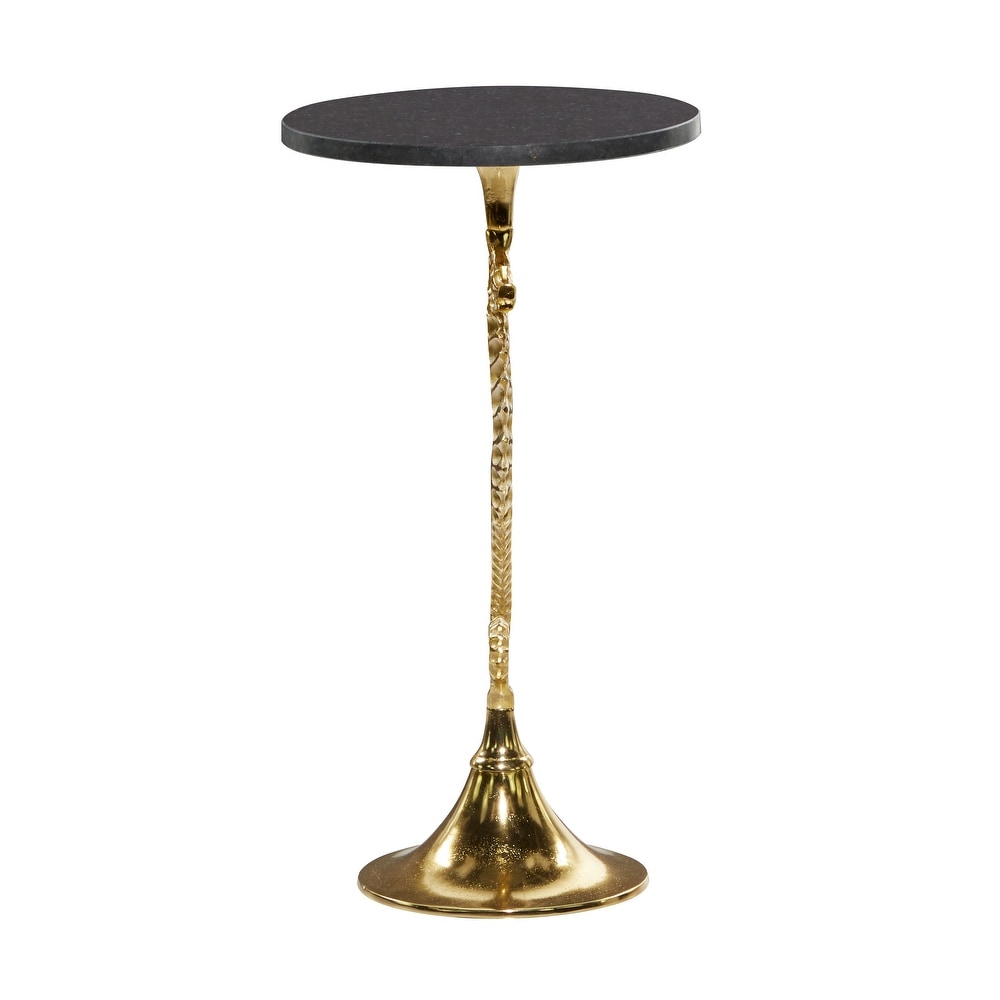 Gold Aluminum Sea Horse Accent Table with Black Marble Table Top   13 x 13 x 25Round