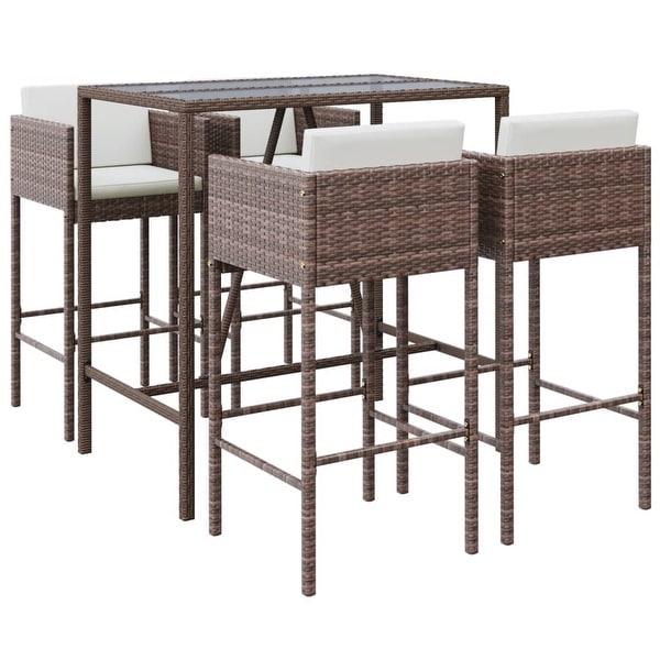 vidaXL 5 Piece Patio Bar Set with Cushions Brown Poly Rattan