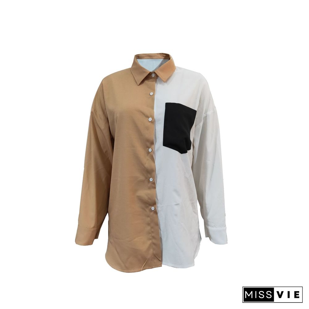 Long Sleeve Single-breasted Patchwork Oversize Shirts