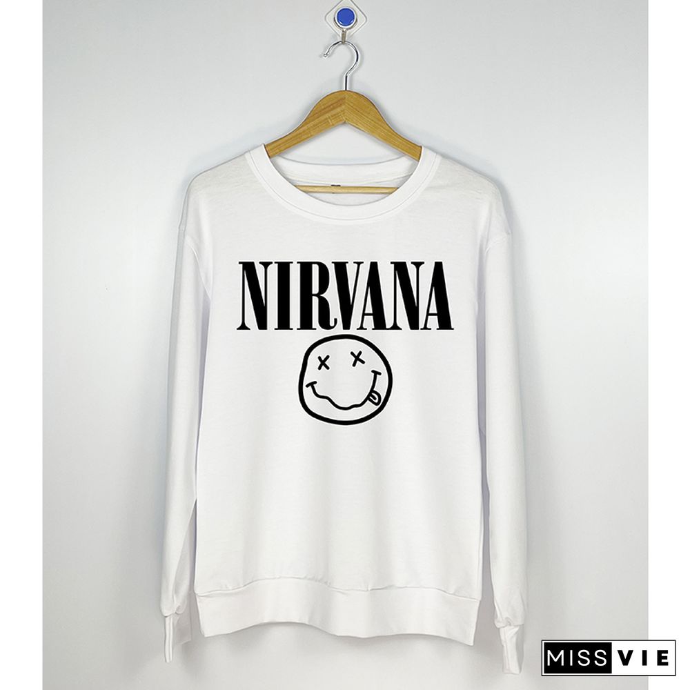 Nirvana Smiley Print O-neck Long Sleeve Sweatshirts Women Wholesale