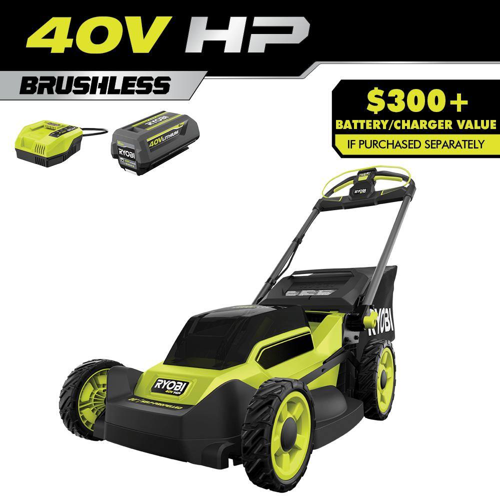 RYOBI 40V HP Brushless 20 in. Cordless Electric Battery Walk Behind Self-Propelled Mower with 6.0 Ah Battery and Charger RY401180