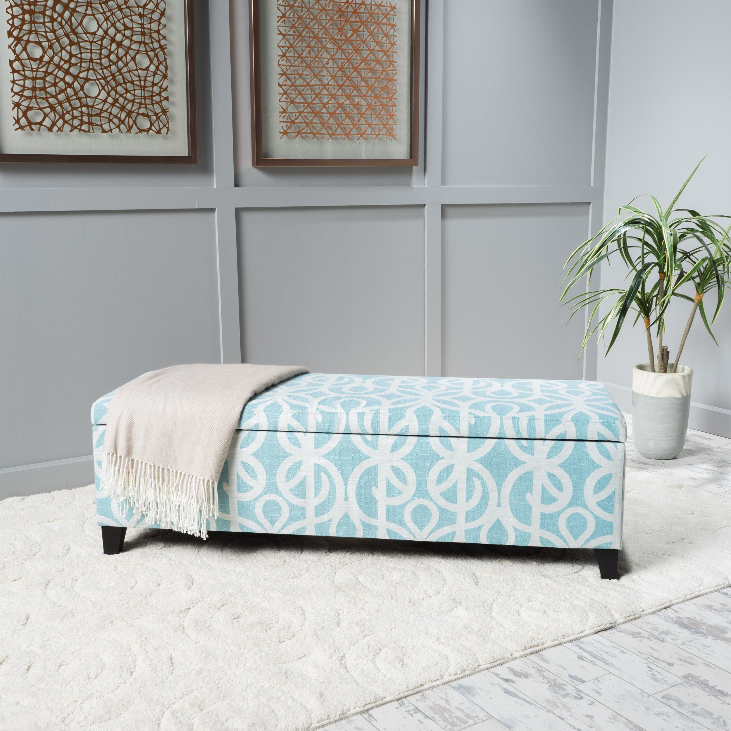 Clor Fabric Rectangle Storage Ottoman Bench