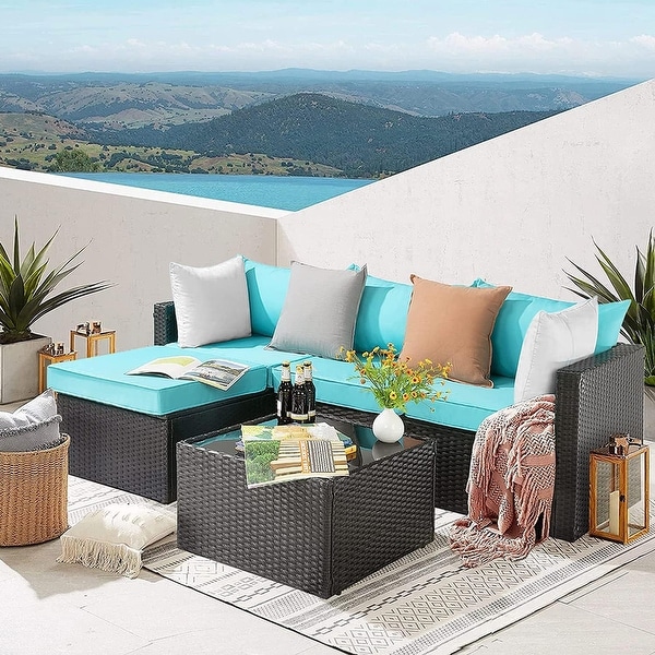 Bossin Patio Furniture Sets Outdoor Sectional Sofa All Weather PE Rattan Patio Conversation Set