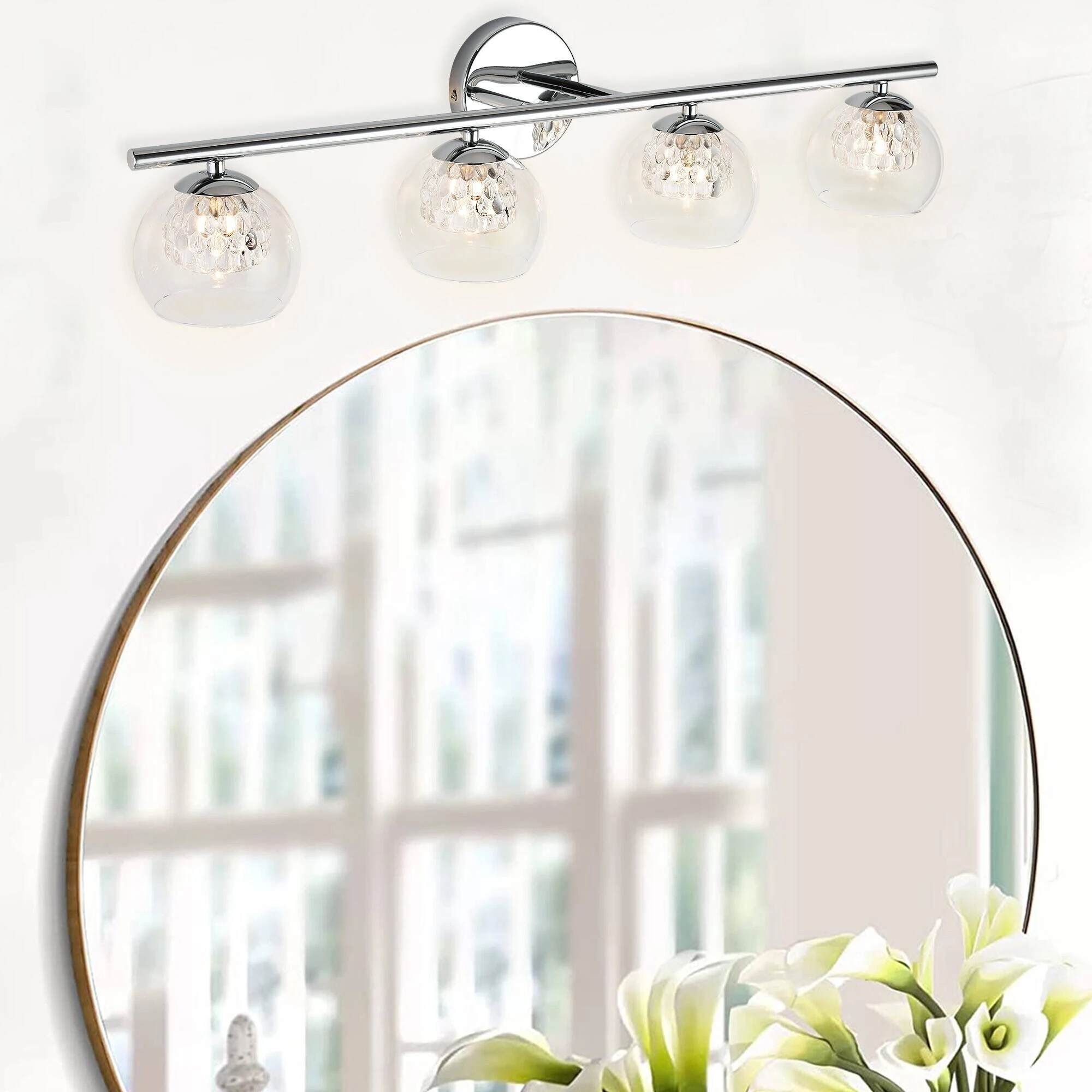 4 Lights Modern Bathroom Crystal Glass Vanity Wall Sconce