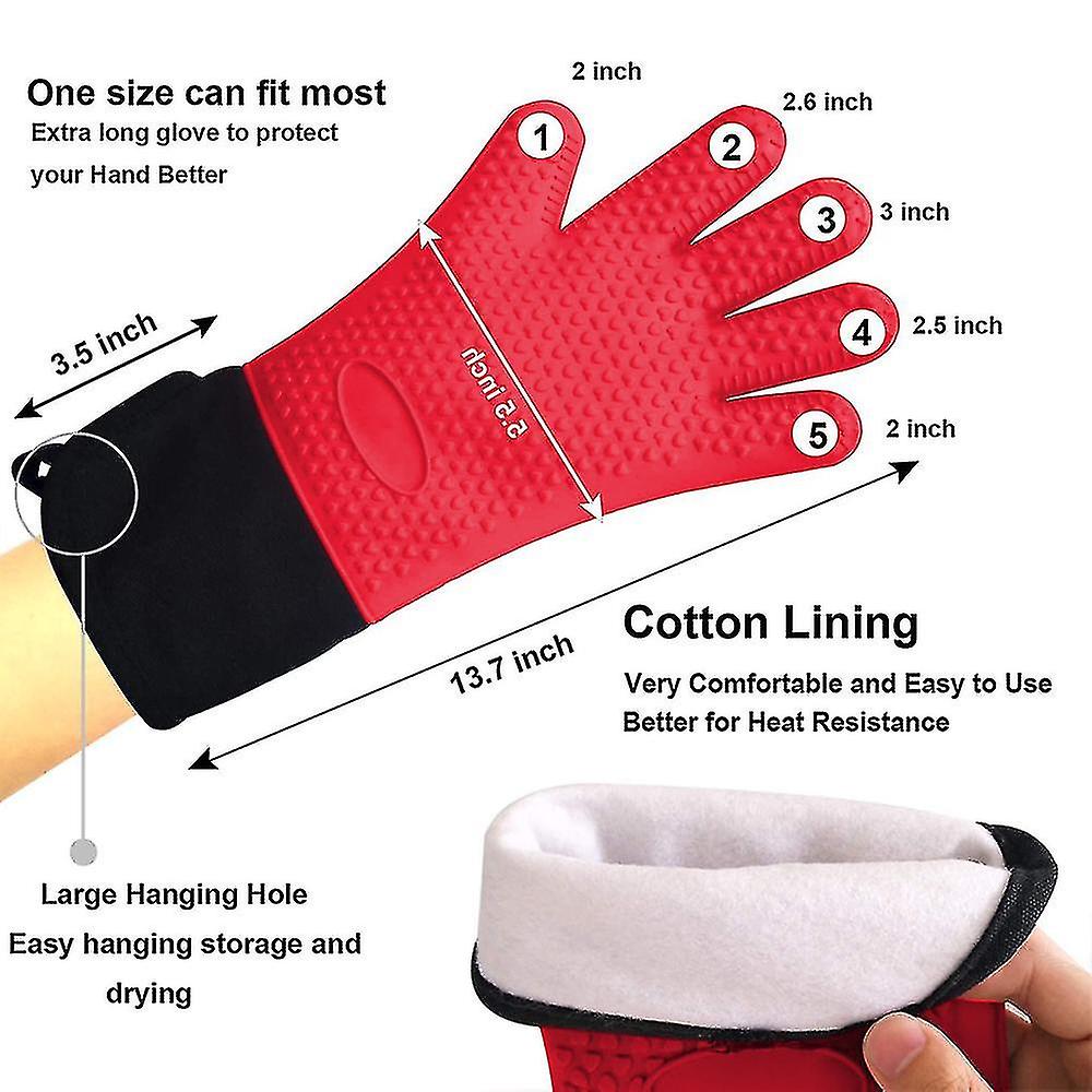 1pair Heat Resistant Gloves Silicone Grilling Gloves Oven Mitts，red