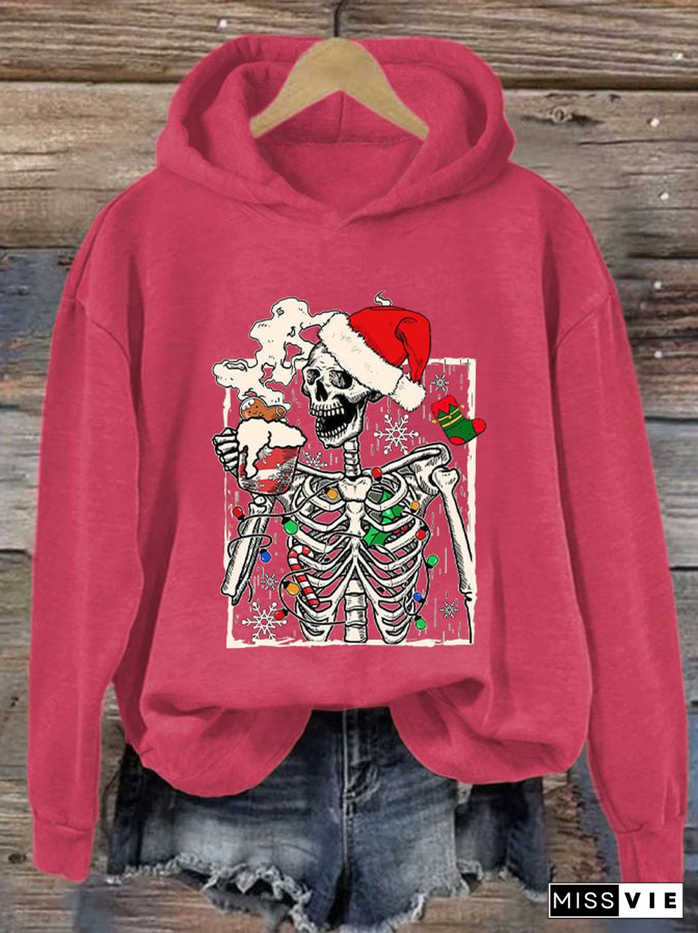 Women's Christmas Skull Print Hoodie