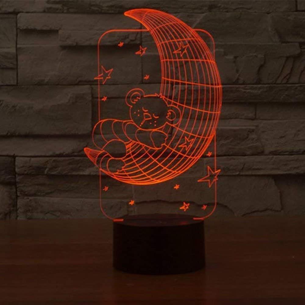 Abstractive 3d Led Moon Bear Optical Illusion Night Light 7 Color Change Touch Switch Usb Desk Lamp For Holiday Birthday