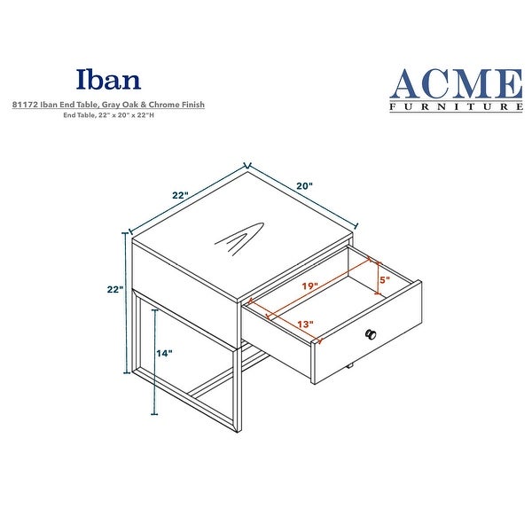 Aoolive Wooden End Table with 1 Drawer in Gray Oak and Chrome