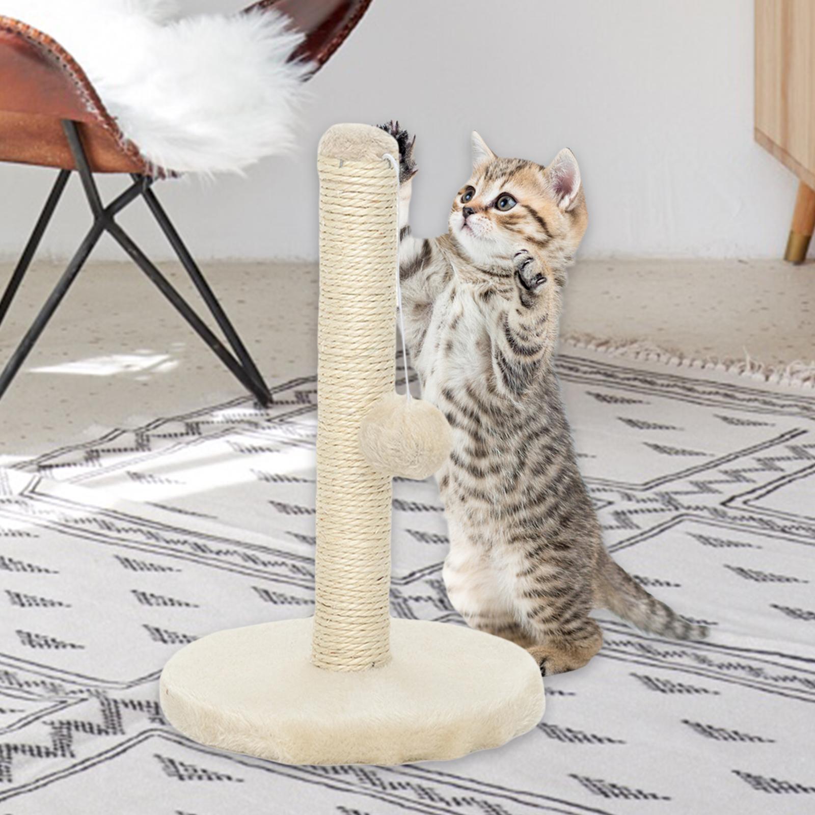 30cm Tall Stable Cat post for scratching， Cat Scratcher ， Round Base Kitten Pets Scratch Poles - Beige