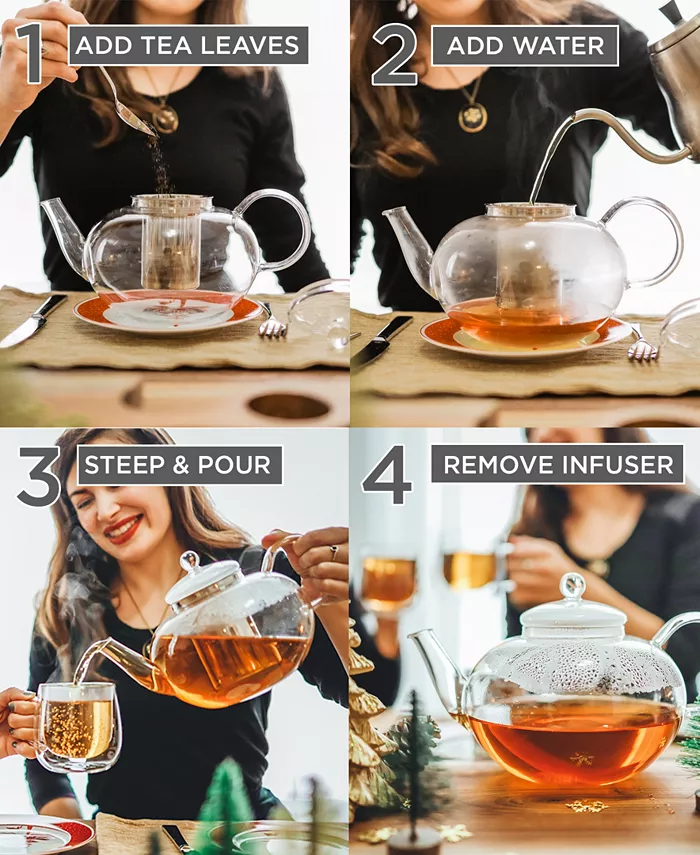 GROSCHE Cambridge Large Glass Teapot with Stainless Steel Tea Infuser 68 fl oz Capacity