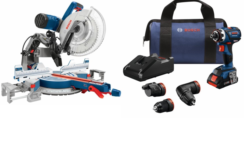 Bosch 12 Dual Bevel Glide Miter Saw with 18V EC Flexiclick 5 In 1 Drill/Driver System Kit Bundle ;