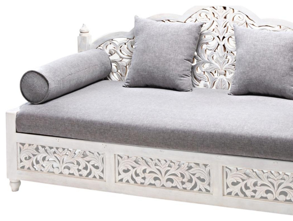 Lace Collection Daybed Sofa Carved White Washed Wood with Throw Pillows   Farmhouse   Sofas   by Sideboards and Things  Houzz