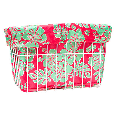 Coral/Green Hibiscus Bicycle Basket Liner