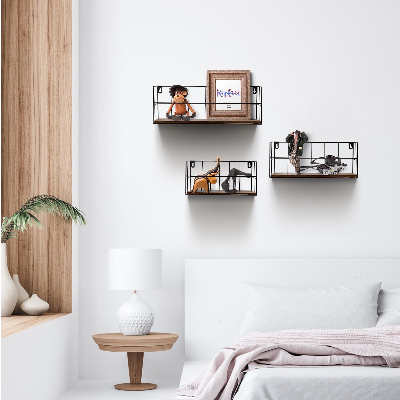 Floating Wall Shelf Set of 3,Wall Mounted Shelves for Bedroom Bathroom,Brown