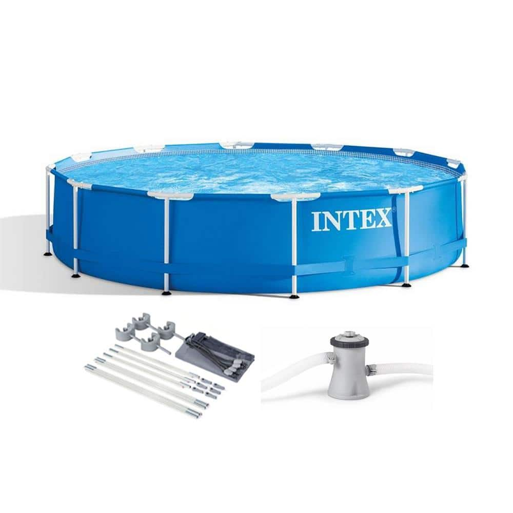 Intex 12 ft. x 30 in. Metal Frame Above Ground Swimming Pool Kit with Canopy 28211EH + 28054E