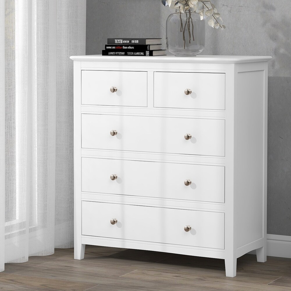 7 / 5 Drawers Solid Wood Dresser in White