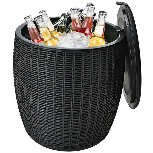 12 Gallon 4in1 Patio Rattan Cool Bar Cocktail Table Side Table