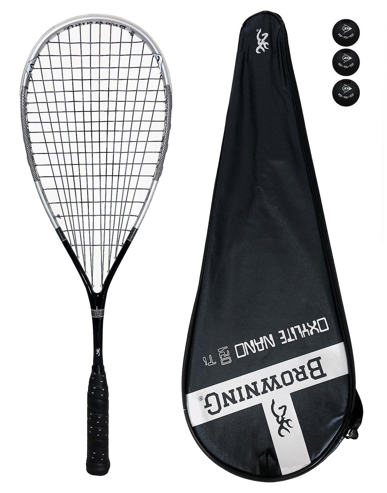 Browning oxylite ti 120 525cm squash racket + 3 balls