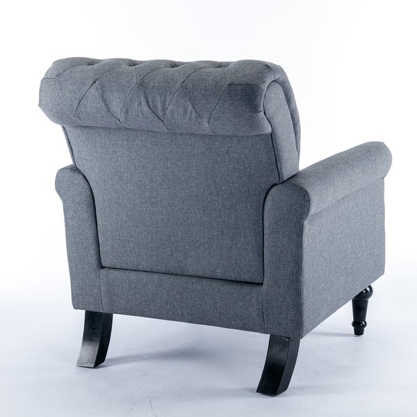 Linen Fabric Accent Armchair Tufted Upholstered Sofa， Dark Gray