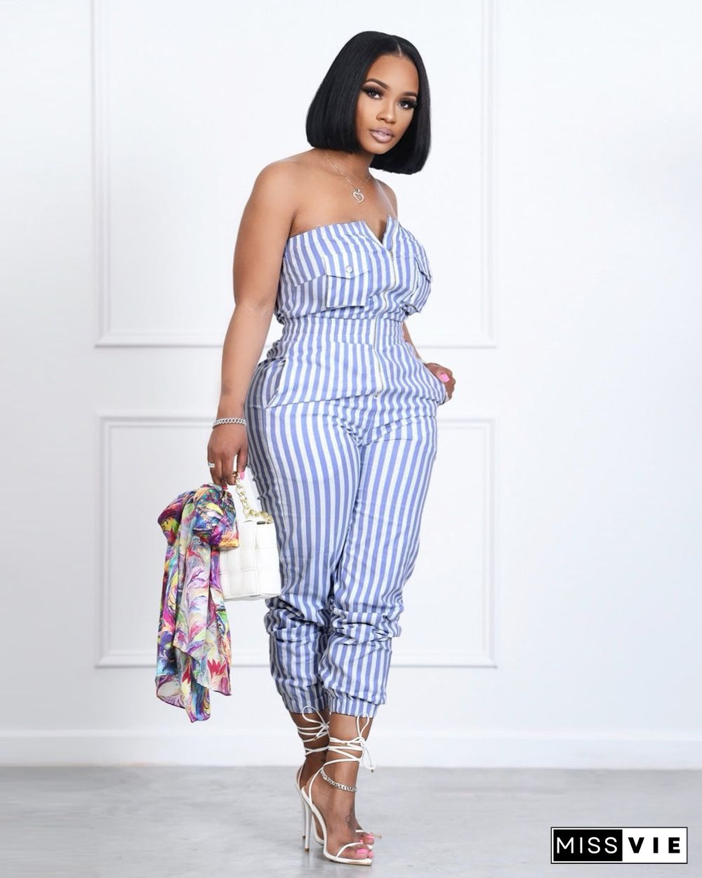 Sexy Striped Bandeau Jumpsuit