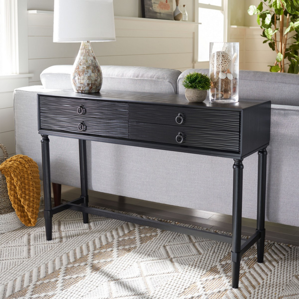 Elton 4 Drawer Console Table Distressed Grey   Traditional   Console Tables   by Peachtree Fine Furniture  Houzz