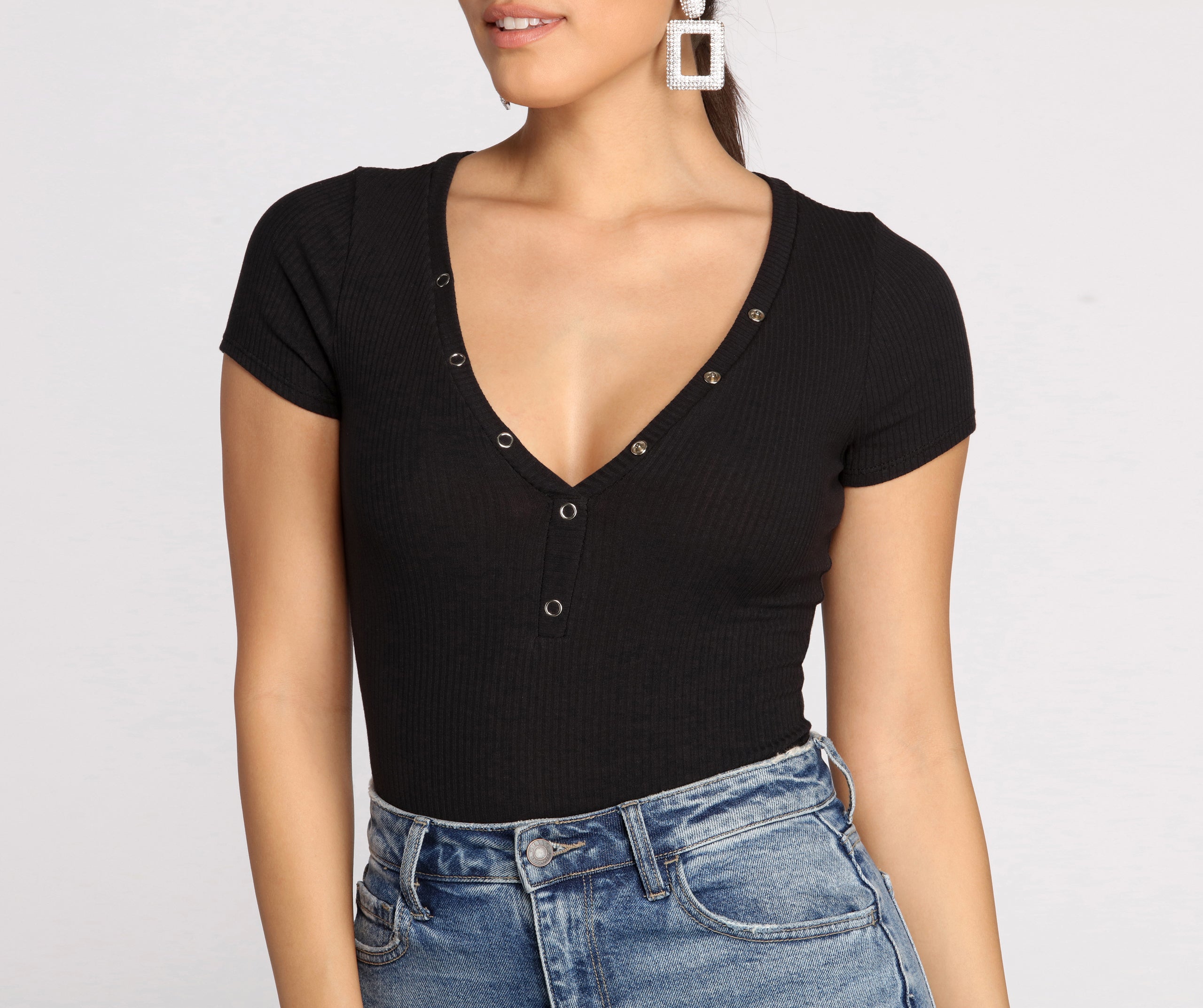 Basic Vibes Ribbed Henley Bodysuit