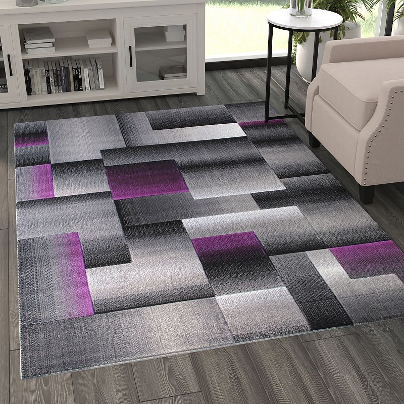 Masada Rugs Masada Rugs Trendz Collection 5'x7' Modern Contemporary Area Rug in Purple， Gray and Black-Design Trz861