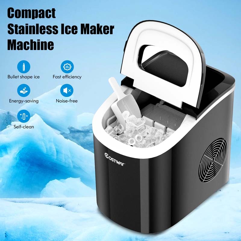 26LBS/24H Mini Portable Ice Maker Countertop, Compact Ice Machine with Ice Scoop