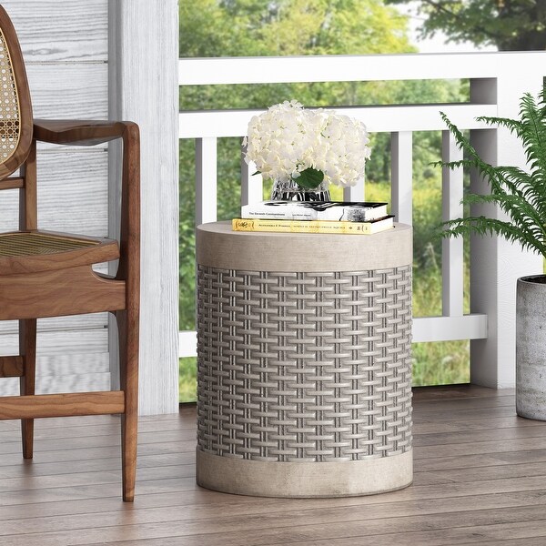 Round Outdoor Side Table for Patio，Concrete Side Table Tree Stump Side Table