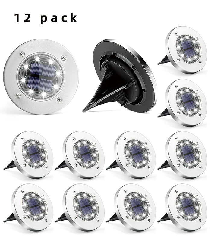 GIGALUMI 12 Pack Solar Ground Lights ，Outdoor 8 LED Garden Lights Waterproof Landscape Lighting Solar Powered for Sidewalk Yard Lawn Patio Pathway Walkway Backyard Decor (White)