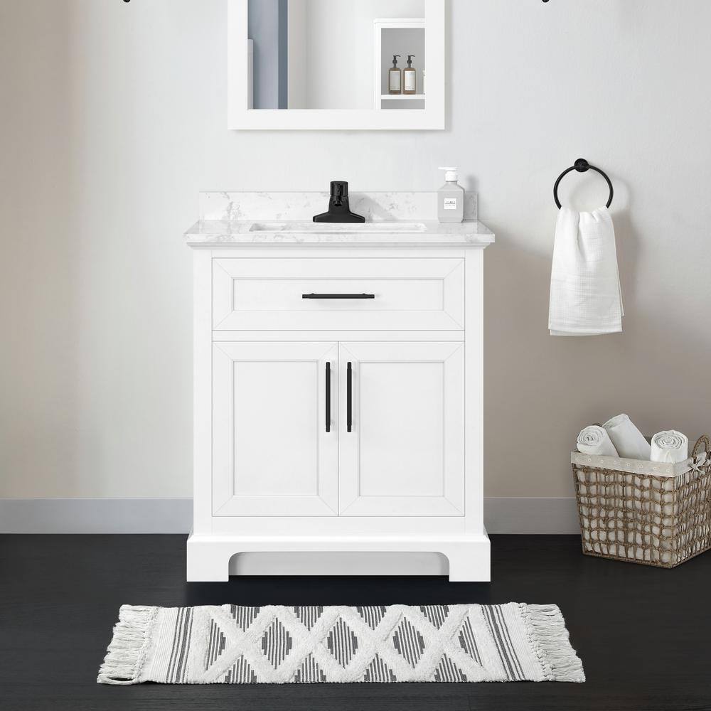 Home Decorators Collection Doveton 30 in. W x 19 in. D x 34.50 in. H Single Sink Bath Vanity in White with White Engineered Stone Composite Top Doveton 30CO-W