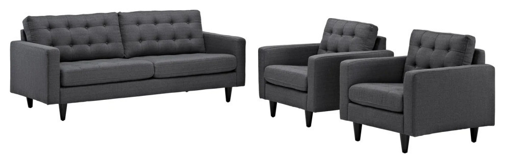 Melanie Gray Sofa and Armchairs 3 Piece Set   Midcentury   Living Room Furniture Sets   by Love Sofa  Houzz