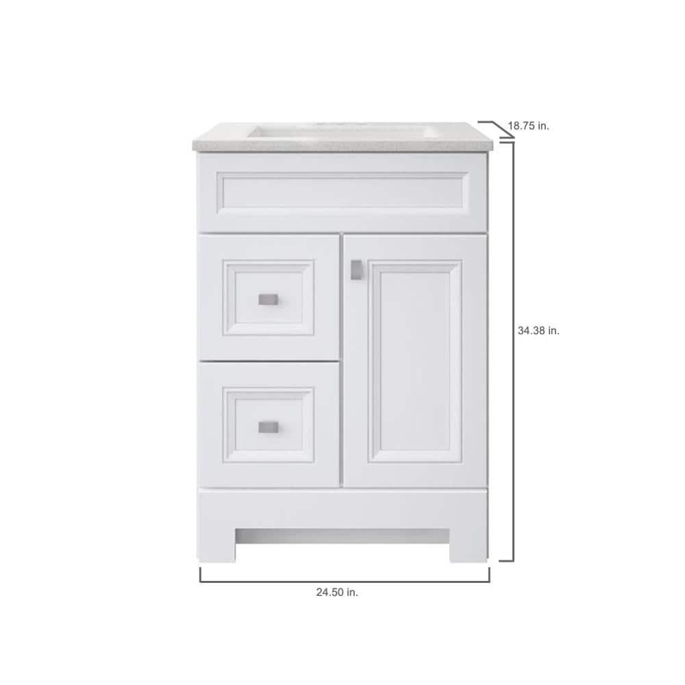 Home Decorators Collection Sedgewood 245 in W x 188 in D x 344 in H Freestanding Bath Vanity in White with Arctic Solid Surface Top