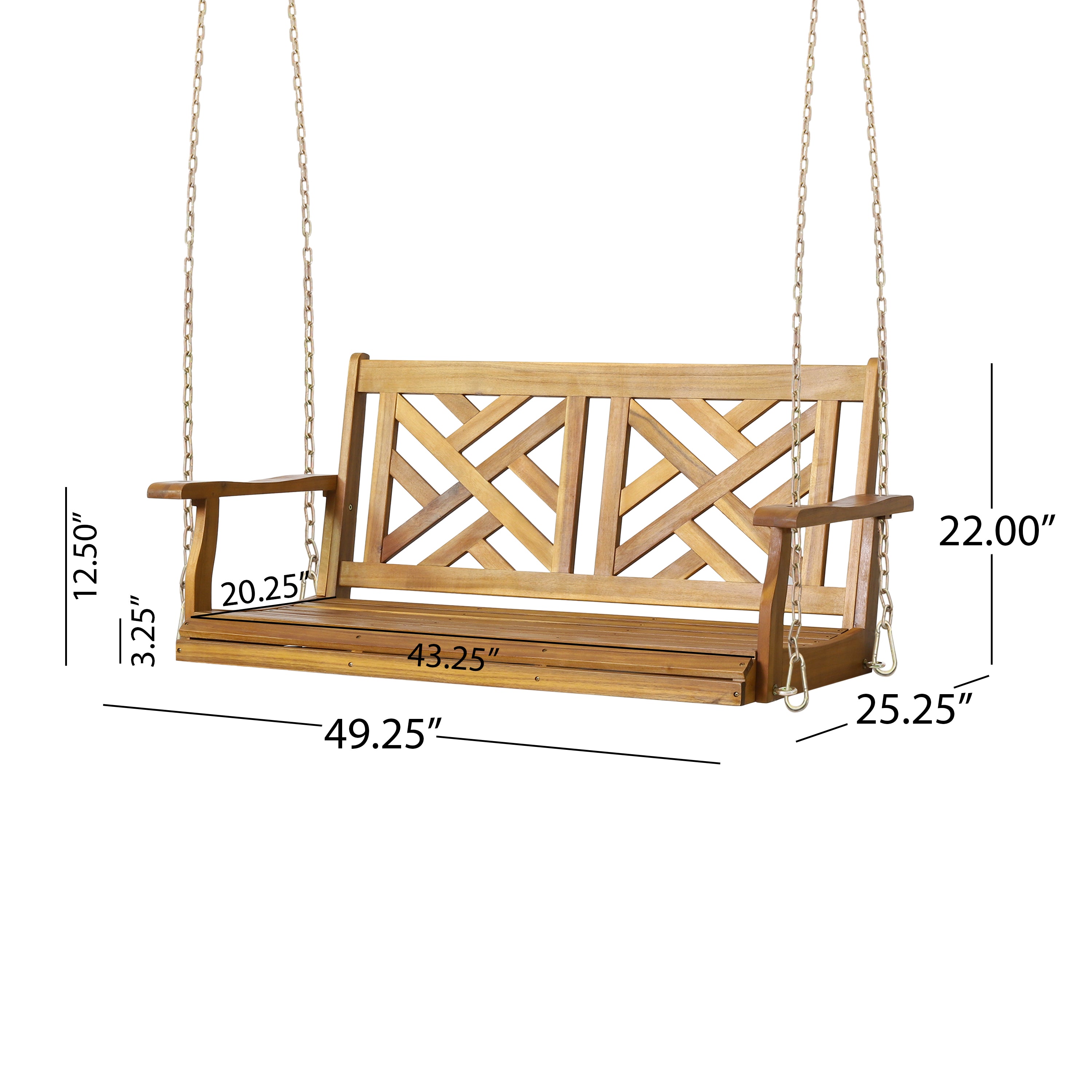 Petes Outdoor Acacia Wood Hanging Porch Swing