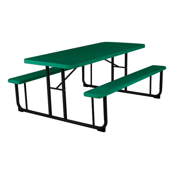 Norwood Commercial Furniture Blow- Molded Plastic Picnic Table， Green/Black， NOR-PTBM7260-6-10