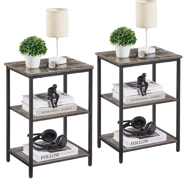 VECELO， (1PCS/2PCS) Modern Narrow Side Table with 3-tier Storage Shelves