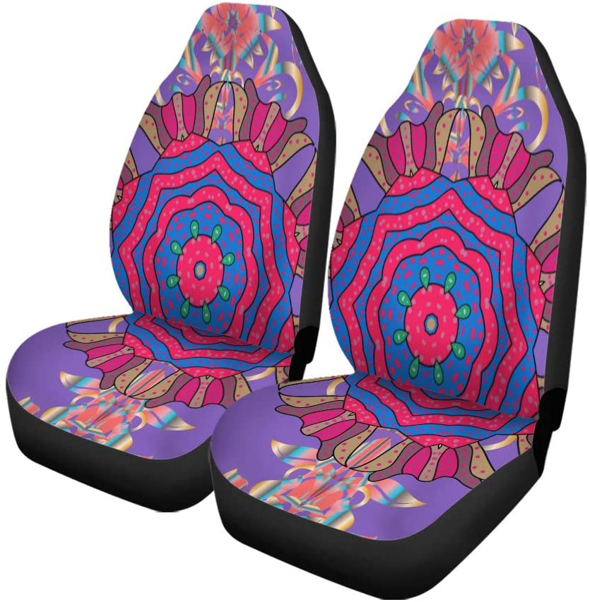 FMSHPON Set of 2 Car Seat Covers Yoga Boho Magic Carpet Lace Ornate Colored Mandala Universal Auto Front Seats Protector Fits for Car，SUV Sedan，Truck