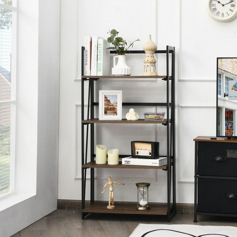 Hivago 4-Tier Folding Bookshelf No-Assembly Industrial Bookcase Display Shelves