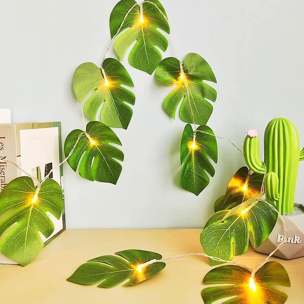 20 Led Monstera Leaf String Lights，artificial Tropical Palm Leaves Wall Hanging Vine With Lights，summer Decoration For Hawaiian Jungle Safari Luau Par