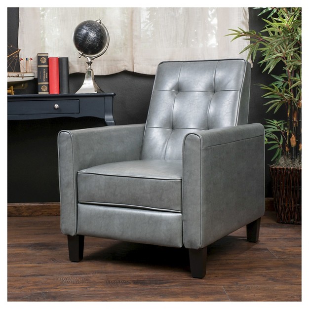 Christopher Knight Home Ethan Tufted Bonded Leather Recliner Chair Dark Gray