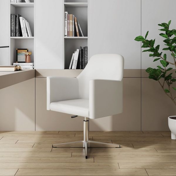 Pelo Adjustable Height Swivel Accent Chair in White and Polished Chrome