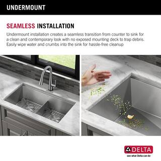 Delta Rivet Stainless Steel 16 Gauge 33 in. Double Bowl Undermount Workstation Kitchen Sink 95B931-33D-SS