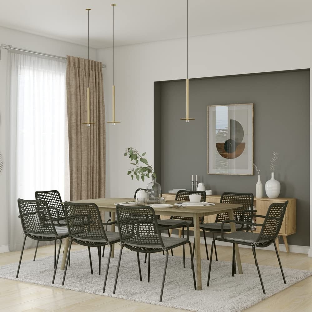 Midtown Concept Oak Candes Indoor Dining Room Set Beige Kitchen Table with Dark Grey Dining Chairs