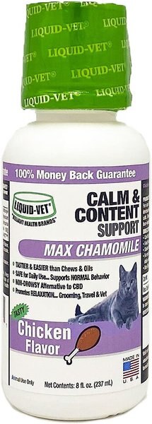 Liquid-Vet Calm and Content Support Chicken Flavor Liquid Calming Supplement for Cats， 8-oz bottle