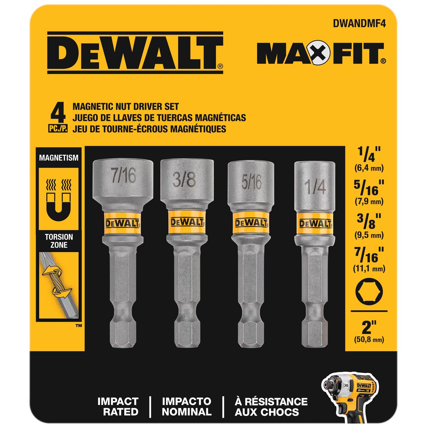 DW Maxfit 2 in. L Steel Nut Setter Nut Driver Set 4 pc