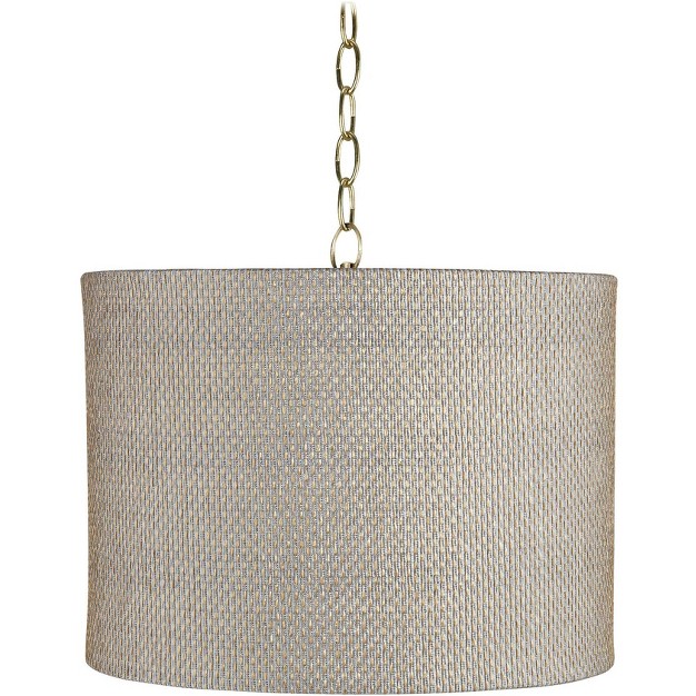 Wide Modern Gray Gold Drum Shade Fixture For Dining Room House Bedroom Kitchen