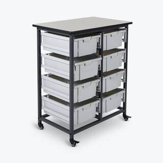 Luxor 30 in. x 19 in. Mobile Bin Storage Cart Double Row and Double Bin in Black Frame MBS-DR-8L