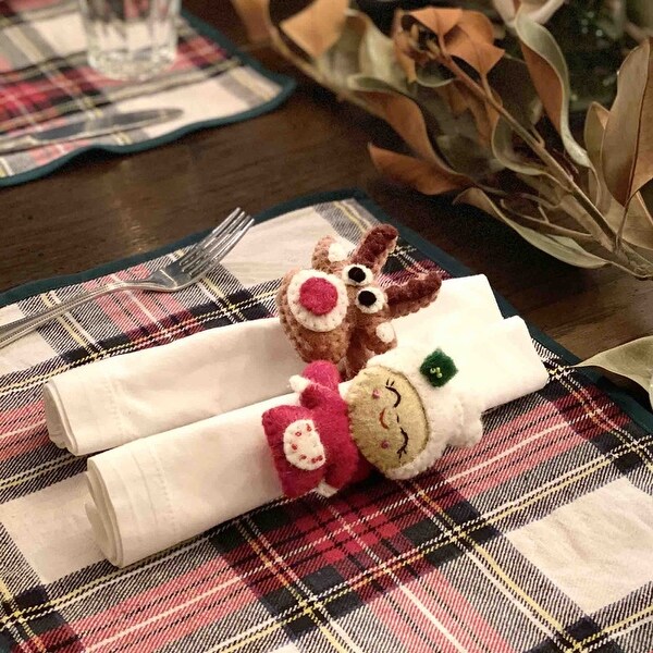 Handmade Felt Christmas Napkin Ring，Set of 4 (Nepal)