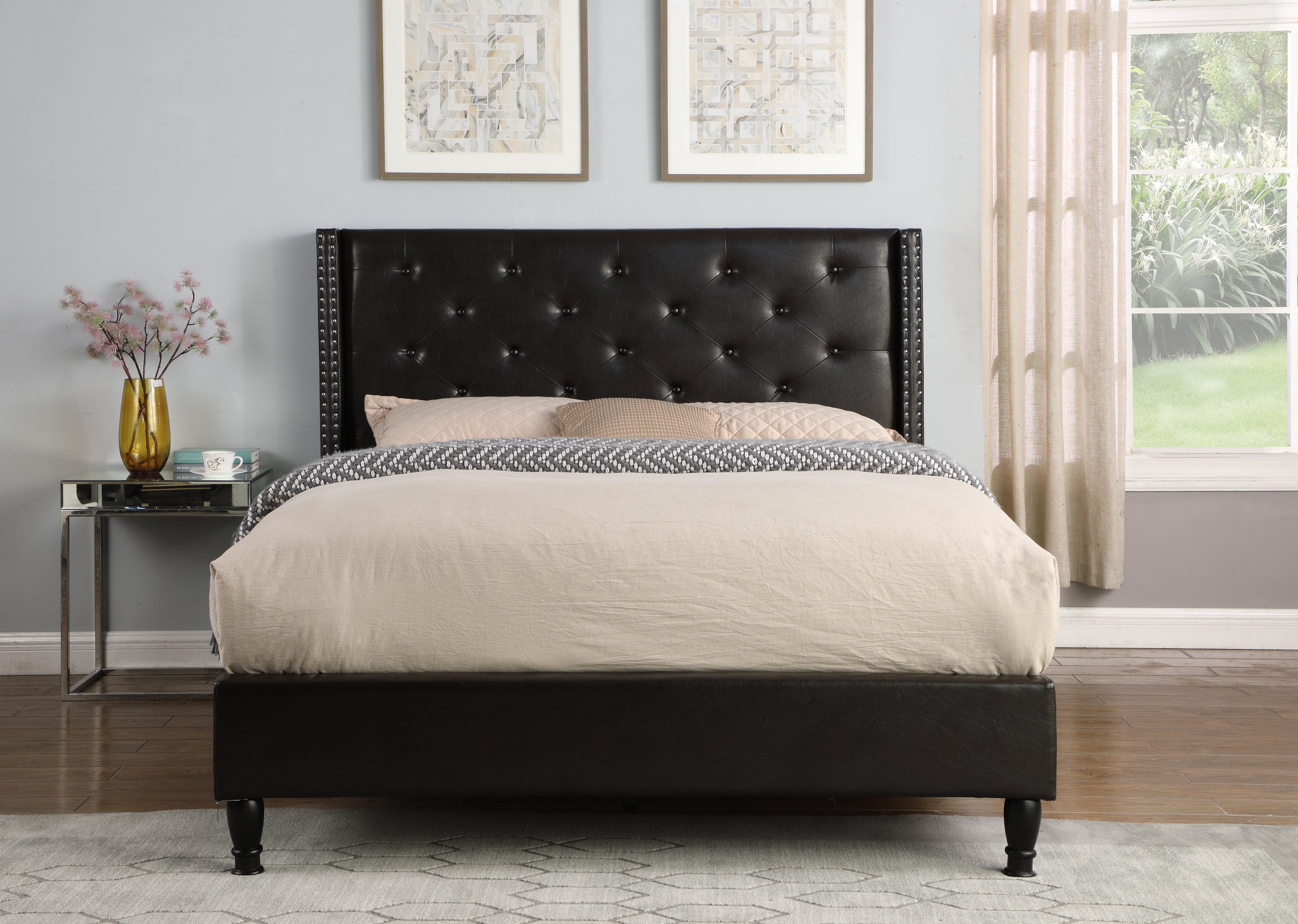 Full Size Upholstered Leather Platform Bed Frame - Brown - Oliver & Smith